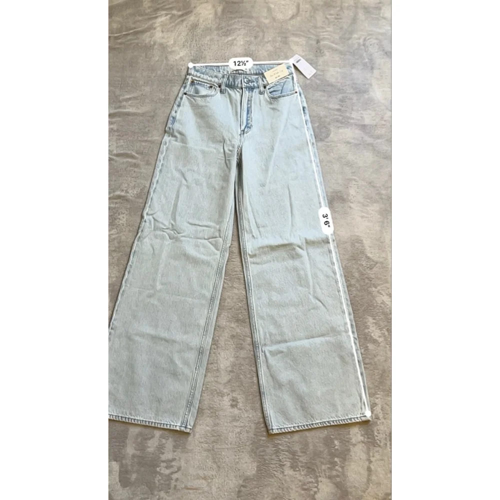 NEW Women's Abercrombie & Fitch Light Blue Wide Leg Jeans 24 - Picture 3 of 9